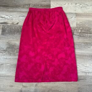 Vintage Silk Skirt Fuchsia Pink Butterfly Print Midi Skirt with Back Slit